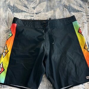 Billabong Men's Black Swim Shorts with Vibrant Side Panels